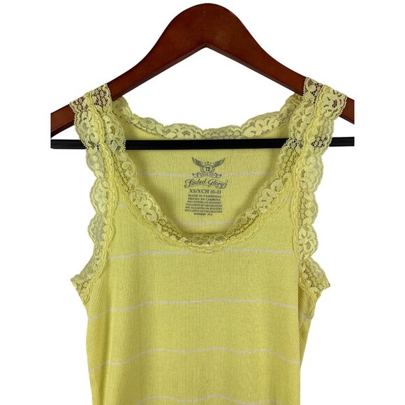 Yellow Lace Trim Ribbed Tank Top By Faded Glory XS - Picture 3 of 5